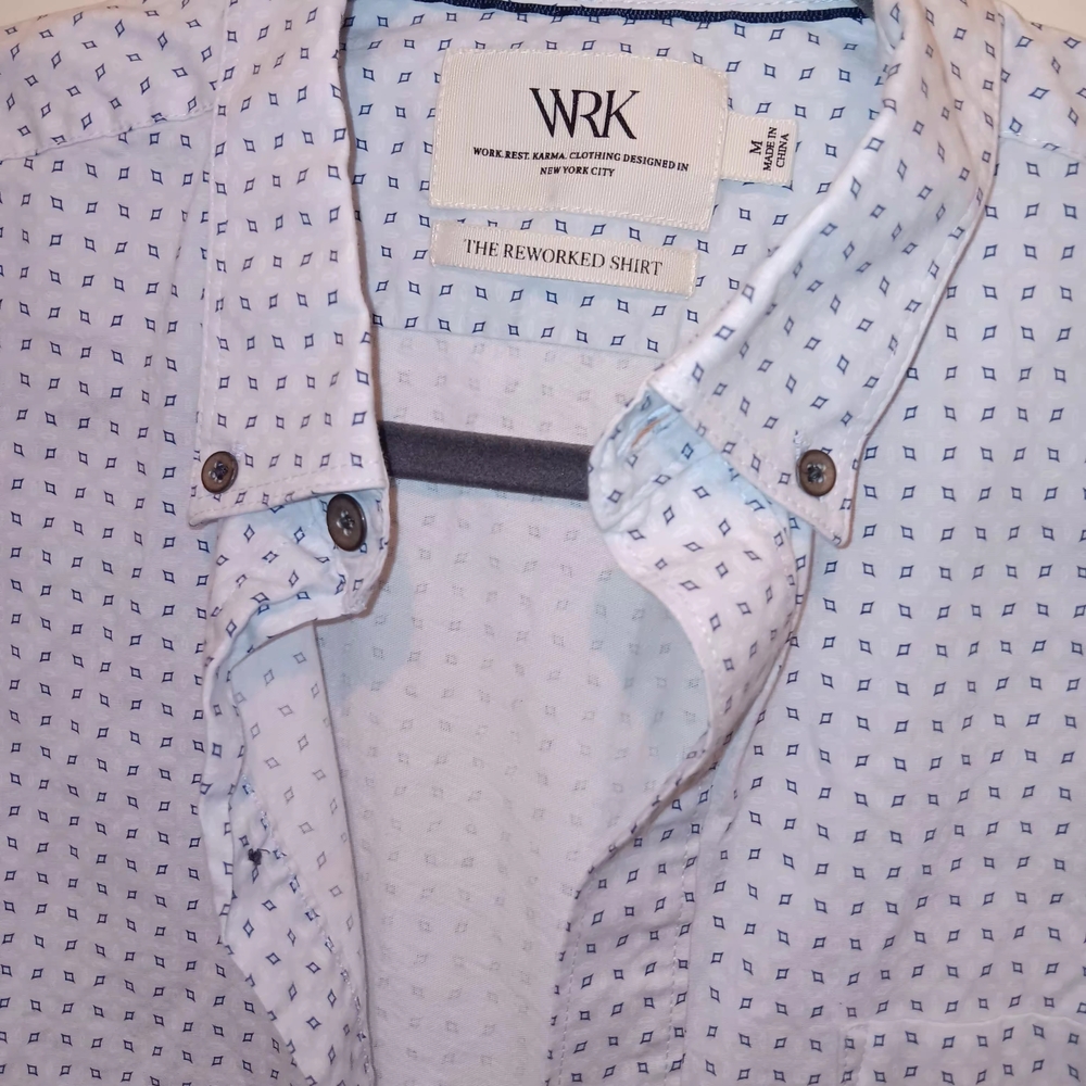 WRK Men's White Patterned Casual Shirt
